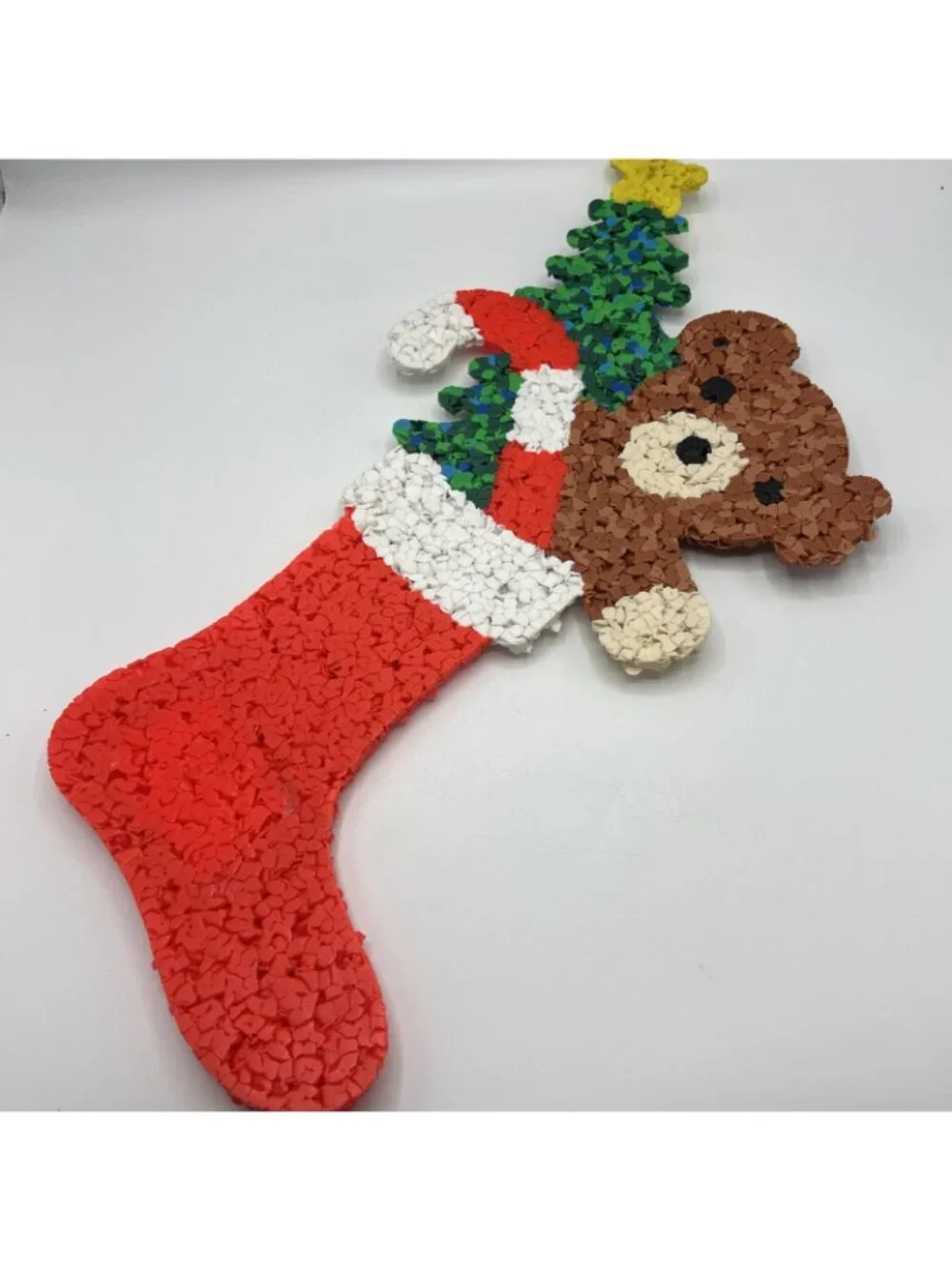 Vintage Melted Plastic Popcorn Lot of 2 Bear Stockings Christmas Decorations